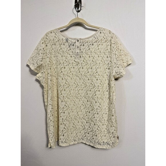 JCP 2X Womans Sheer Cream Floral Lace Top Boho Western Quiet Luxury Cap Slv-read - Picture 2 of 13